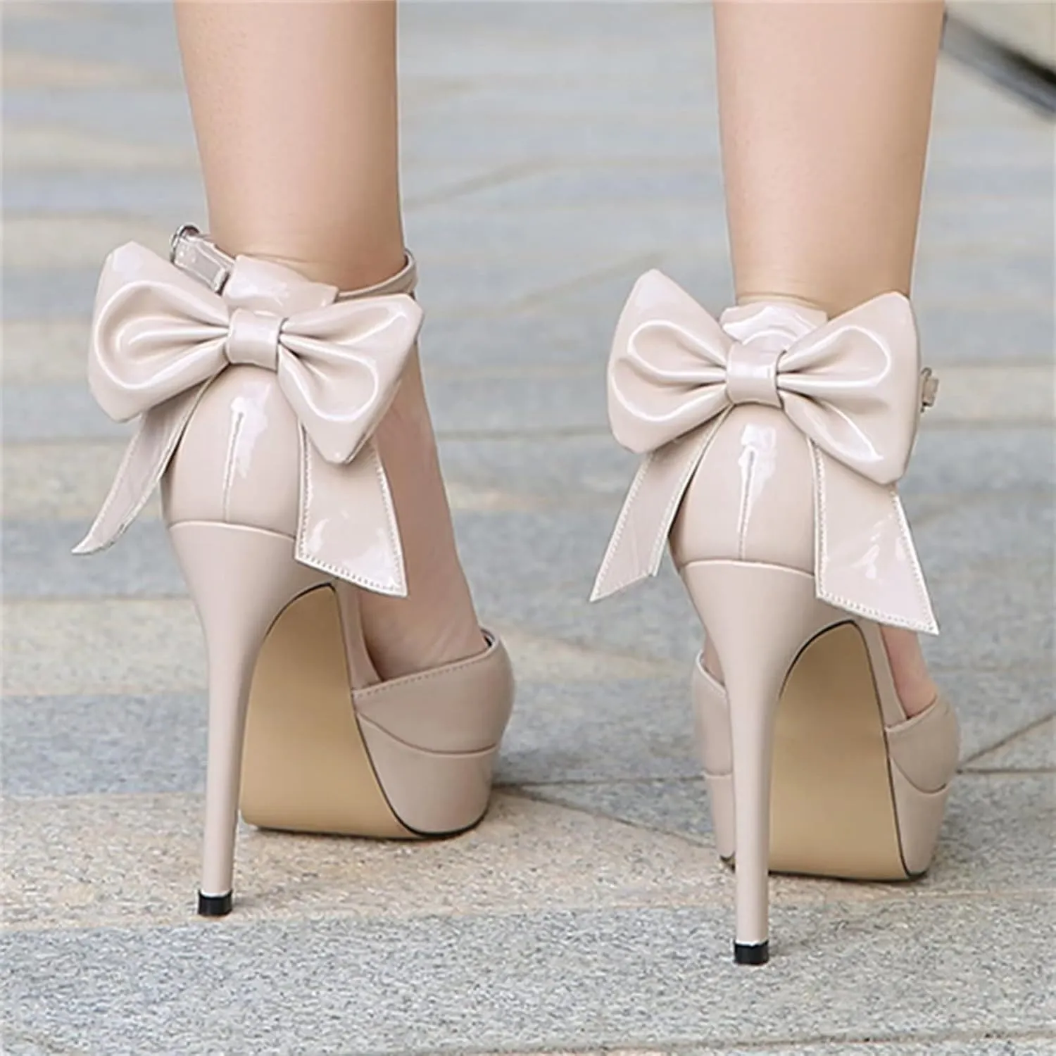 TN TANGNEST Women's Heeled Sandals Shoes Glossy Patent Leather Closed Pointed Toe Stiletto Heel Pumps Shoes with Back Bowknot