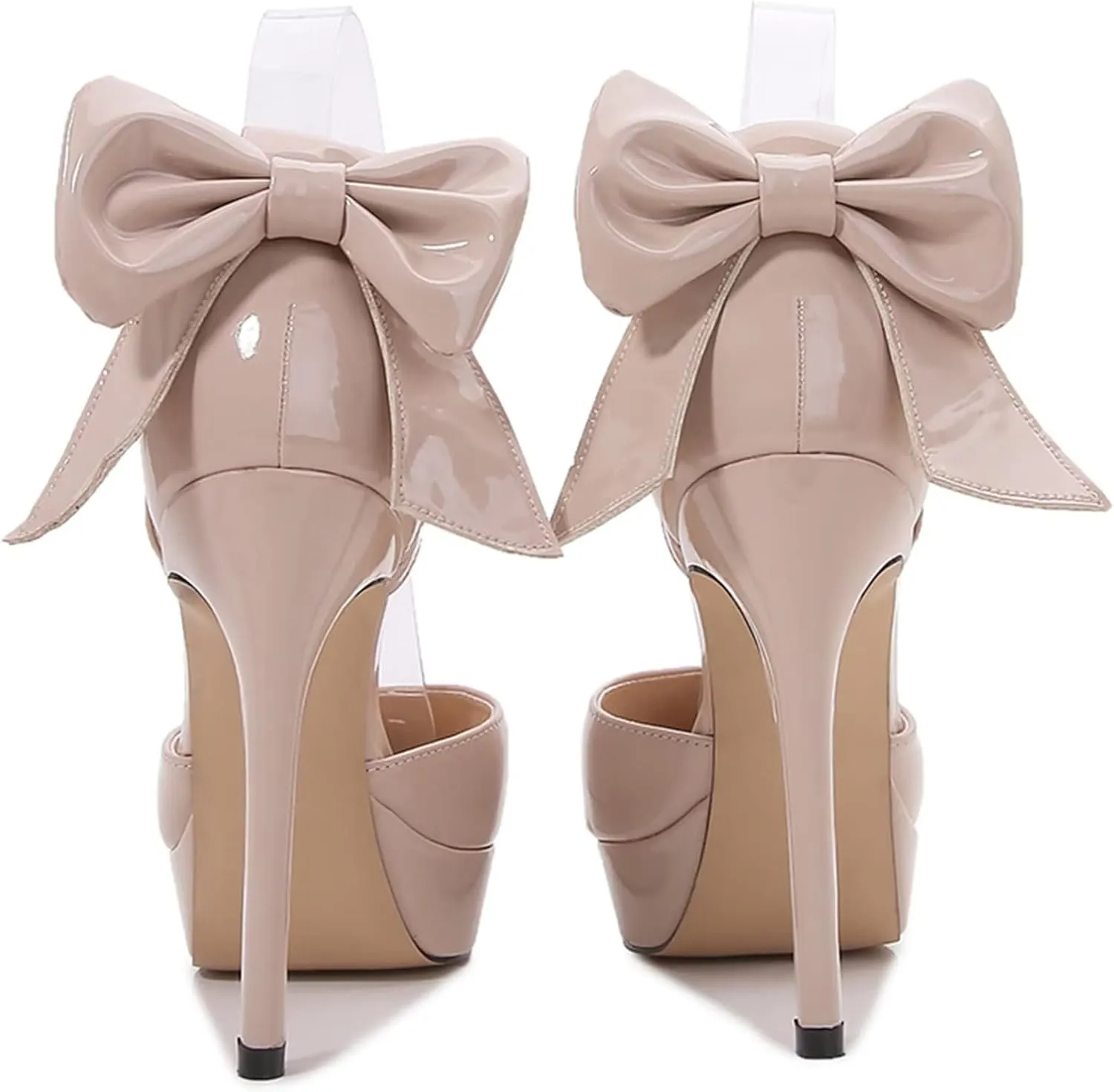 TN TANGNEST Women's Heeled Sandals Shoes Glossy Patent Leather Closed Pointed Toe Stiletto Heel Pumps Shoes with Back Bowknot