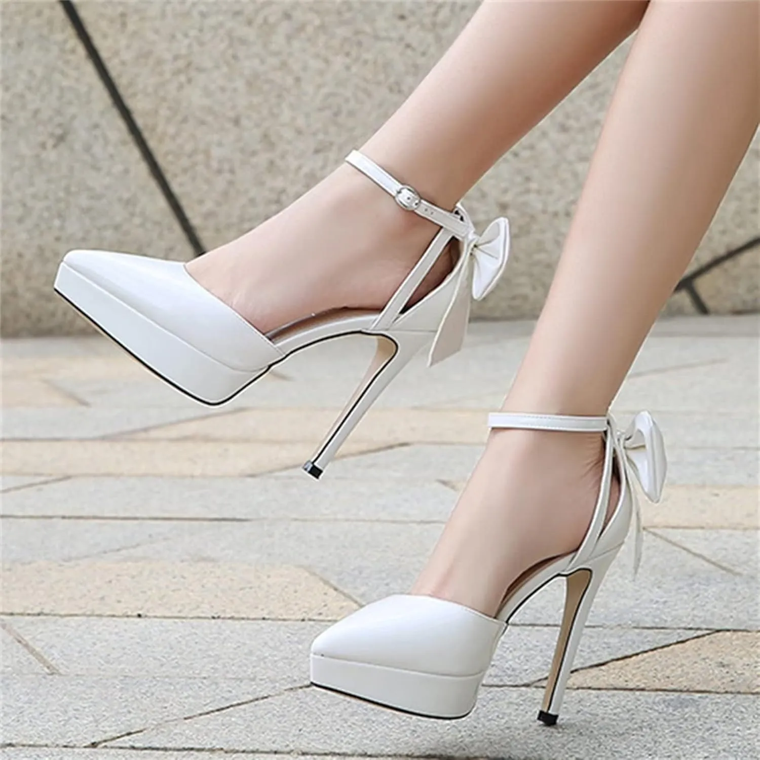 TN TANGNEST Women's Heeled Sandals Shoes Glossy Patent Leather Closed Pointed Toe Stiletto Heel Pumps Shoes with Back Bowknot