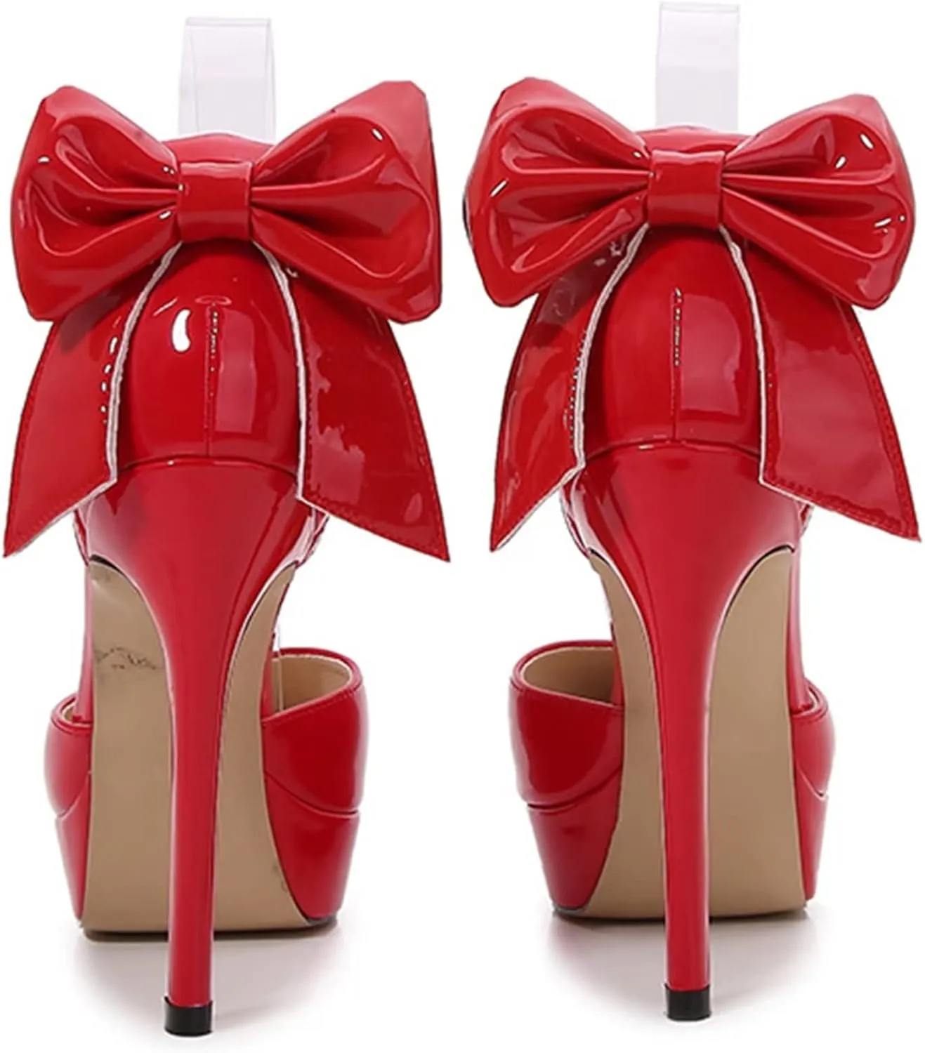 TN TANGNEST Women's Heeled Sandals Shoes Glossy Patent Leather Closed Pointed Toe Stiletto Heel Pumps Shoes with Back Bowknot