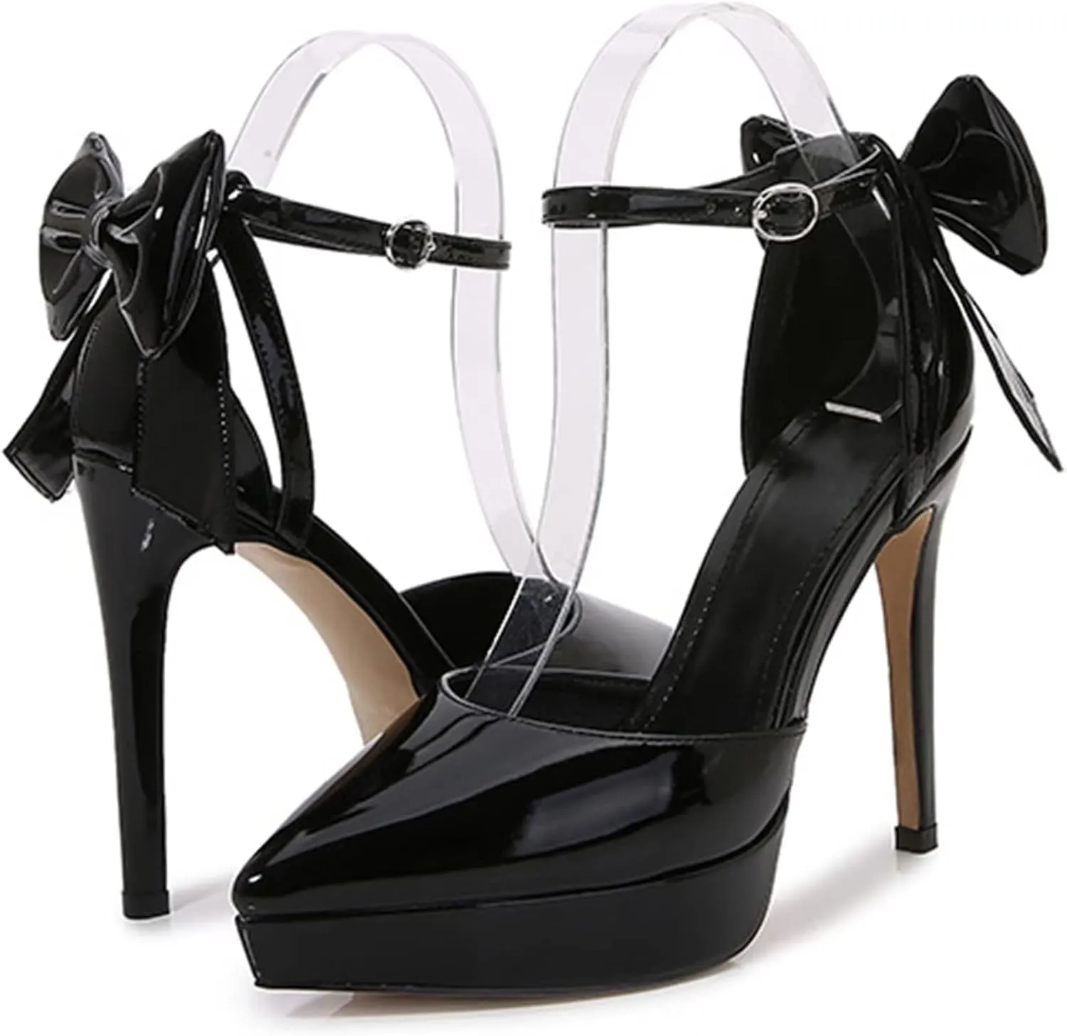 TN TANGNEST Women's Heeled Sandals Shoes Glossy Patent Leather Closed Pointed Toe Stiletto Heel Pumps Shoes with Back Bowknot