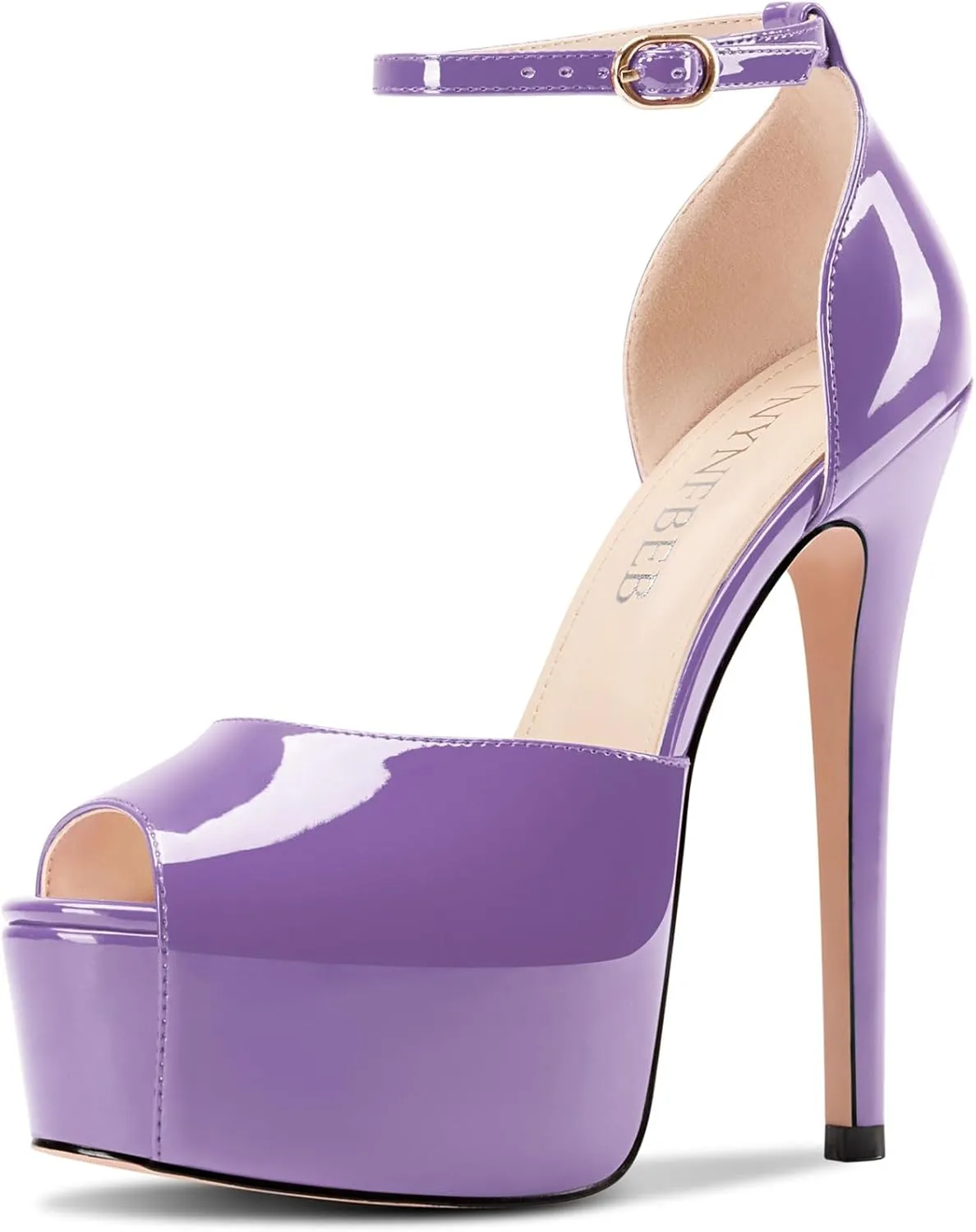 TNYNFBEB Womens Stiletto High Platform Heel Peep Open Toe Sandals Ankle Strap Buckle Prom Party Dress Patent Leather 6.1 Inches Heels