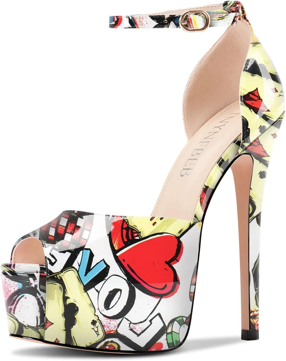 TNYNFBEB Womens Stiletto High Platform Heel Peep Open Toe Sandals Ankle Strap Buckle Prom Party Dress Patent Leather 6.1 Inches Heels