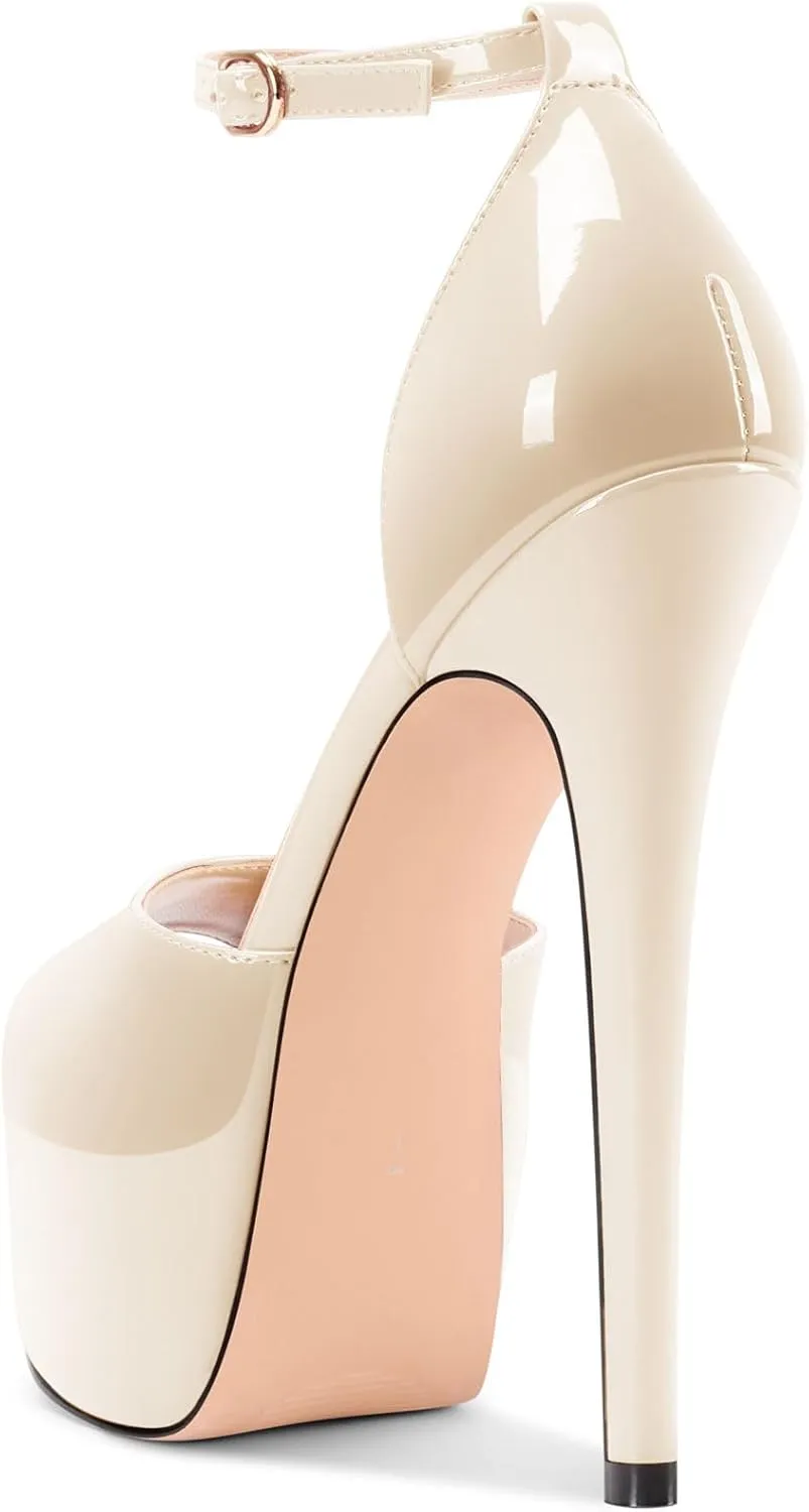 TNYNFBEB Womens Stiletto High Platform Heel Peep Open Toe Sandals Ankle Strap Buckle Prom Party Dress Patent Leather 6.1 Inches Heels