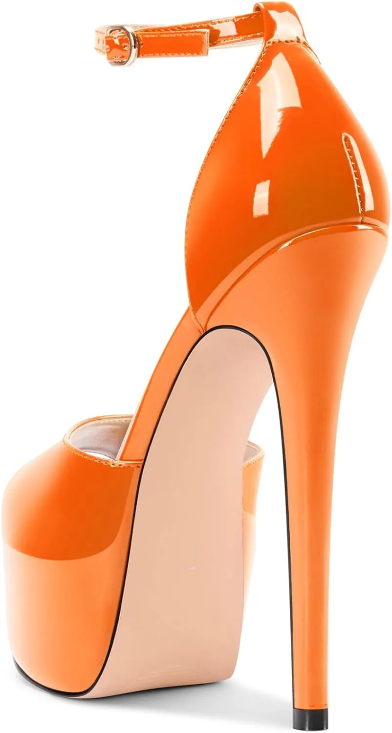 TNYNFBEB Womens Stiletto High Platform Heel Peep Open Toe Sandals Ankle Strap Buckle Prom Party Dress Patent Leather 6.1 Inches Heels