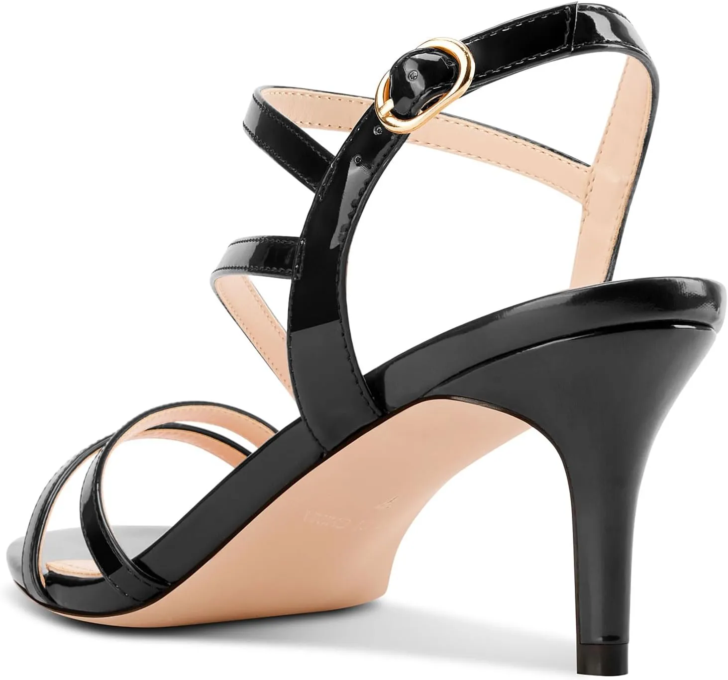 TNYNFBEB Womens Stiletto Mid Heel Open Toe Sandals Ankle Strap Buckle Prom Wedding Party Dress Patent Leather Summer 2.6 Inches Heels