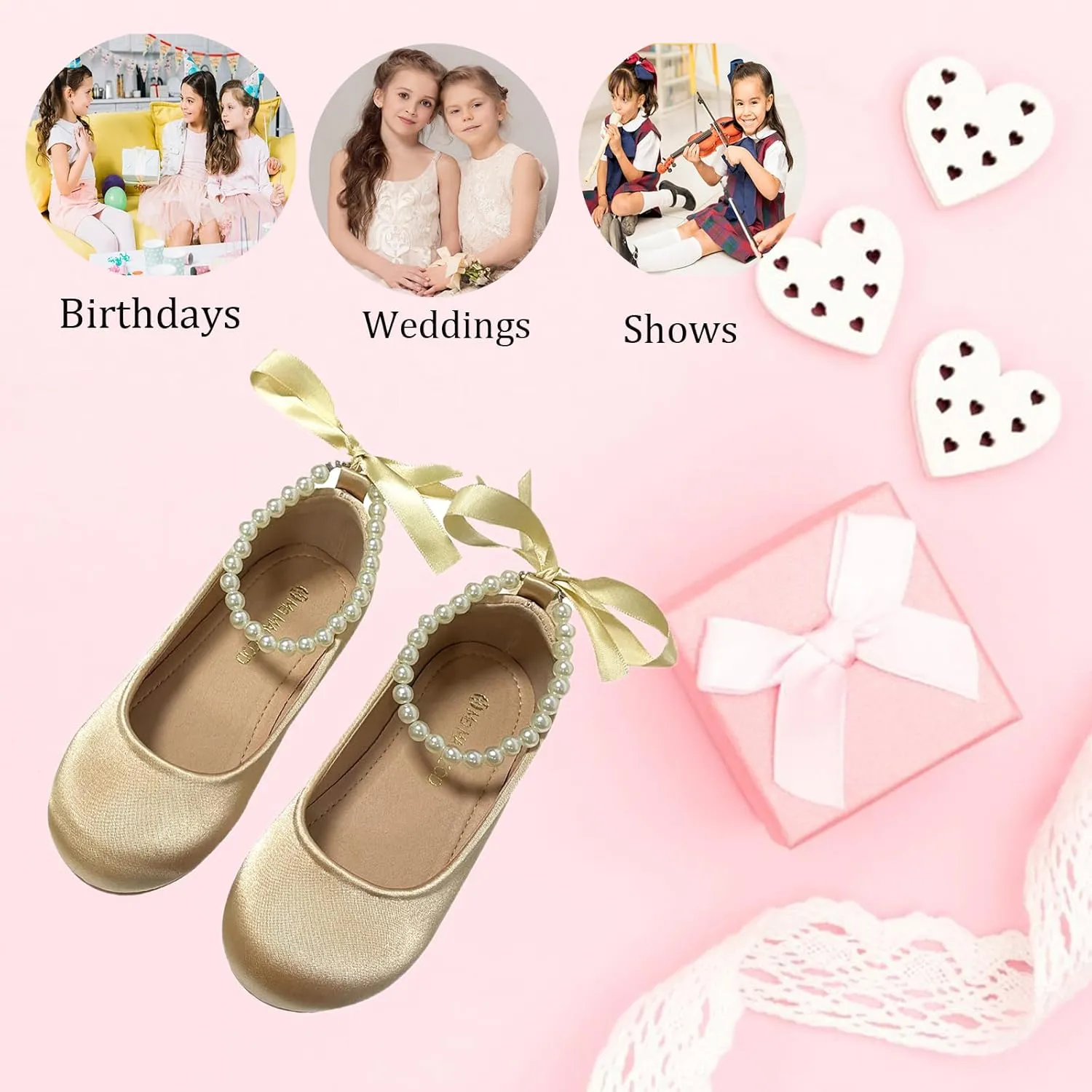 Toddler Flower Girl's Dress Shoes Mary Jane Ballet Shoes for Party,School, Birthday,Performance,Wedding
