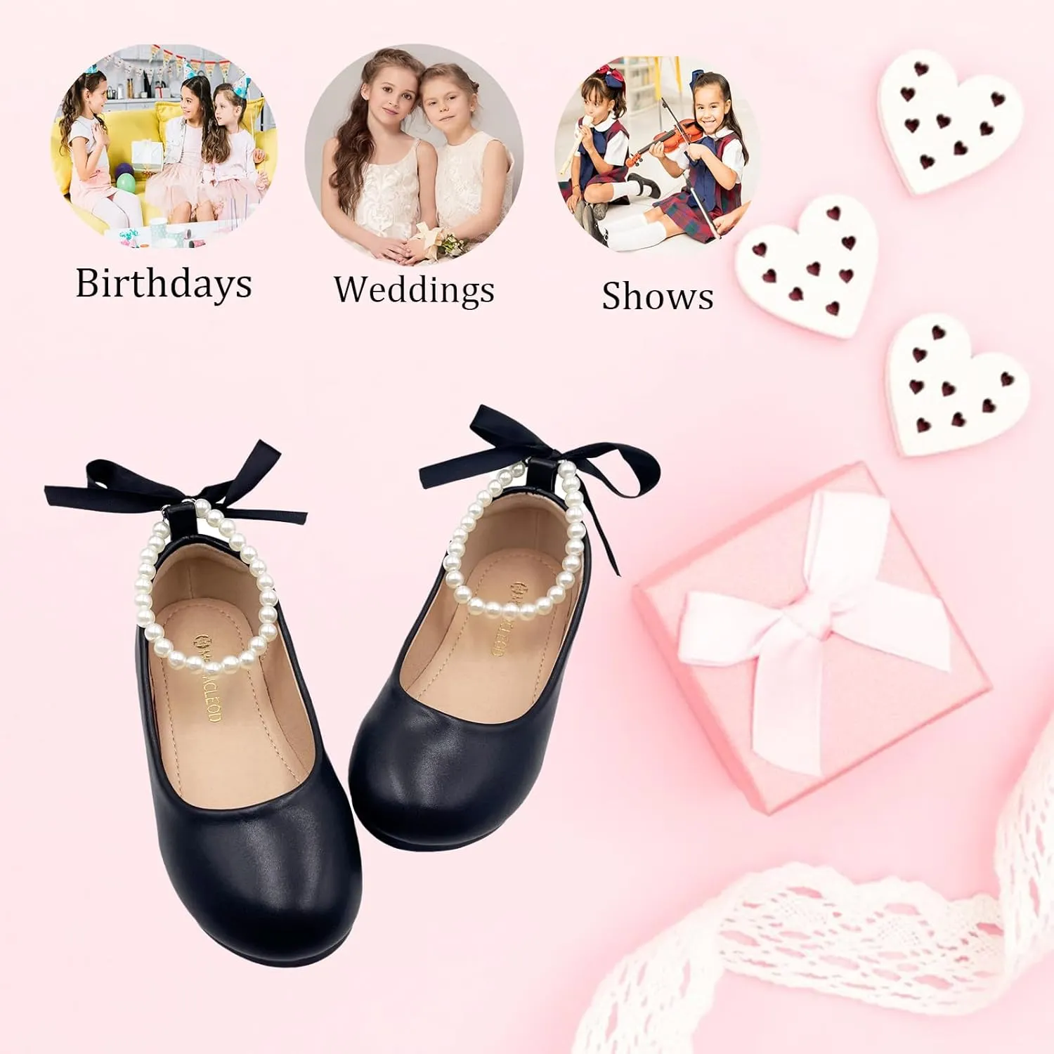Toddler Flower Girl's Dress Shoes Mary Jane Ballet Shoes for Party,School, Birthday,Performance,Wedding