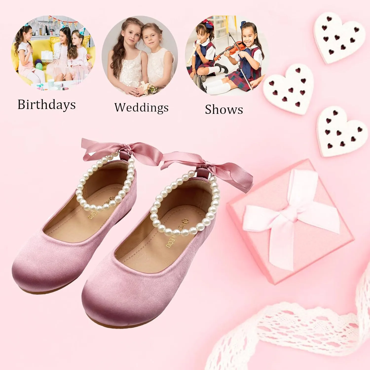 Toddler Flower Girl's Dress Shoes Mary Jane Ballet Shoes for Party,School, Birthday,Performance,Wedding