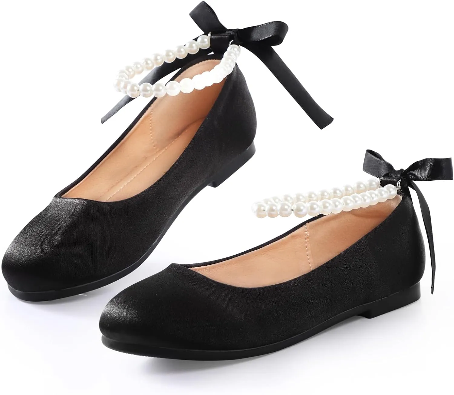 Toddler Girls Dress Shoes Flower Girls Kids Mary Jane Ballet Flats Wedding Party Communion Princess Shoes(Black Silk,Toddler 10)