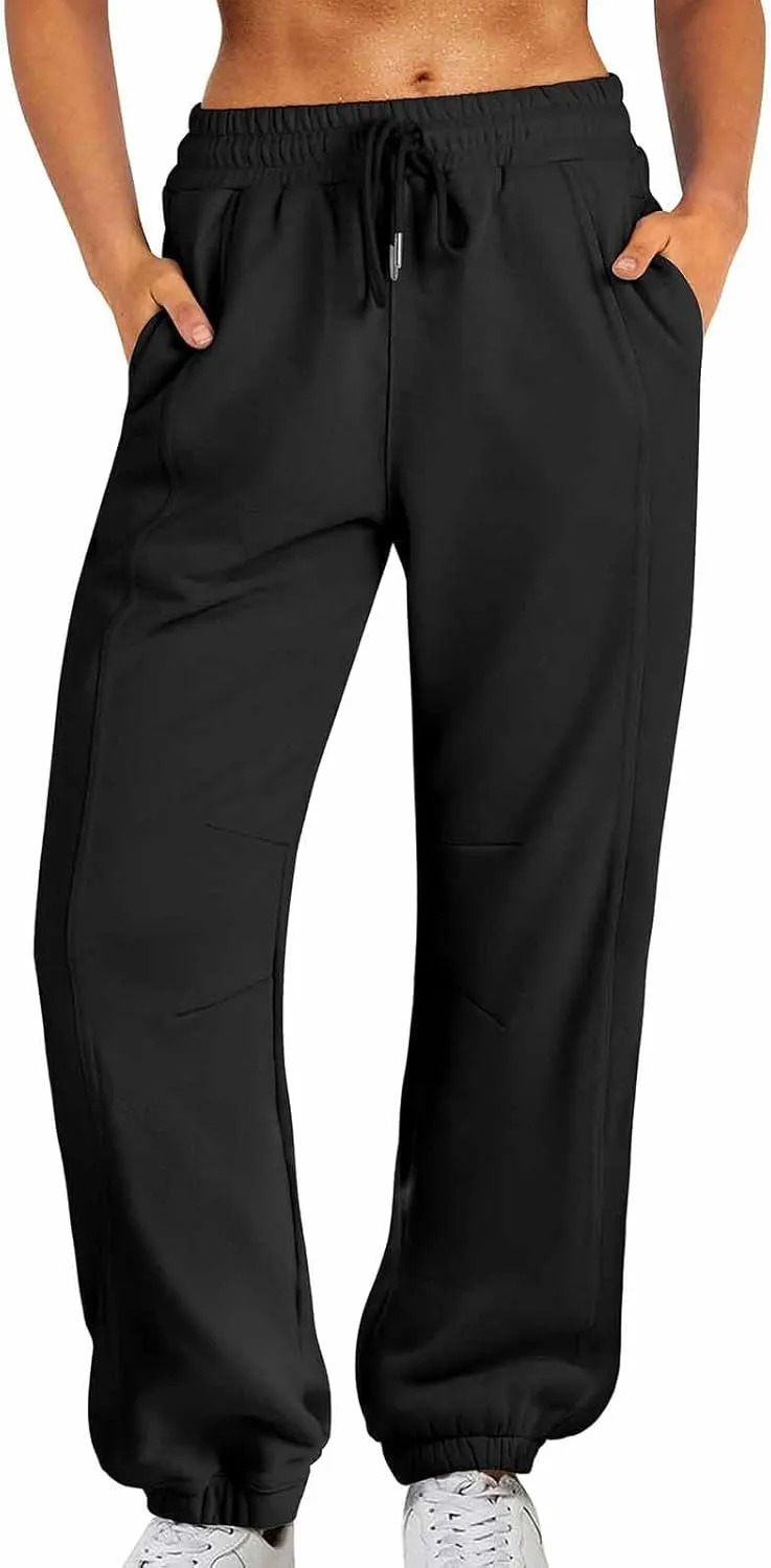 Track Pants for Women Baggy Loose Mid Rise Sweatpants Fleece Workout Active Long Jogger Sweat Pants with Pockets