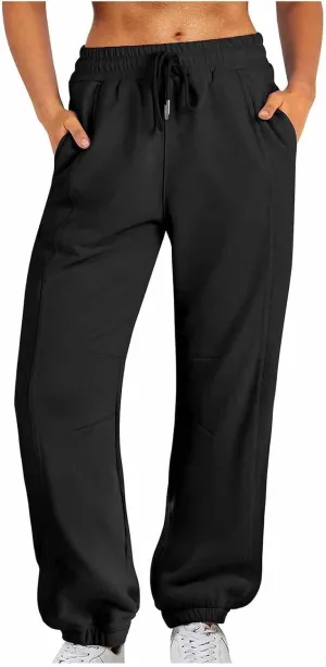 Track Pants for Women Baggy Loose Mid Rise Sweatpants Fleece Workout Active Long Jogger Sweat Pants with Pockets