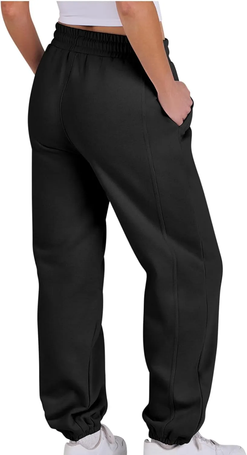 Track Pants for Women Baggy Loose Mid Rise Sweatpants Fleece Workout Active Long Jogger Sweat Pants with Pockets