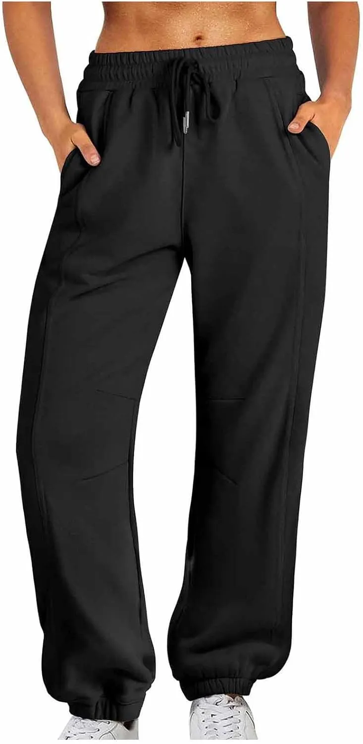 Track Pants for Women Baggy Loose Mid Rise Sweatpants Fleece Workout Active Long Jogger Sweat Pants with Pockets
