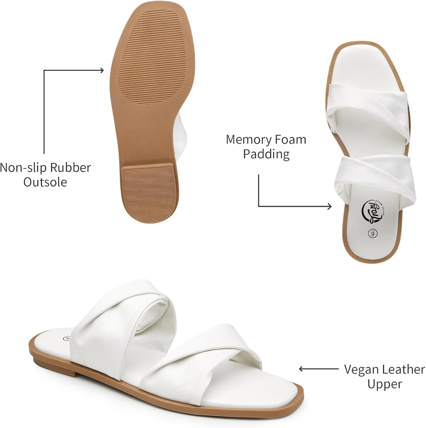 Trary Sandals Women,Leather Slides Women Comfortable Memory Foam Sandals for Women Footwear,Fashion Flat Summer Sandals for Women 2025