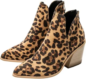 Trendenzy Womens Pointed Toe Western Booties Chunky Heel Ankle Cutout Cowgirl Boots