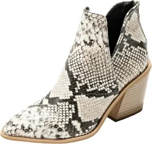 Trendenzy Womens Pointed Toe Western Booties Chunky Heel Ankle Cutout Cowgirl Boots