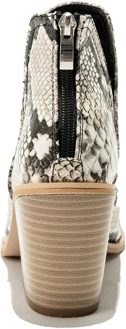 Trendenzy Womens Pointed Toe Western Booties Chunky Heel Ankle Cutout Cowgirl Boots