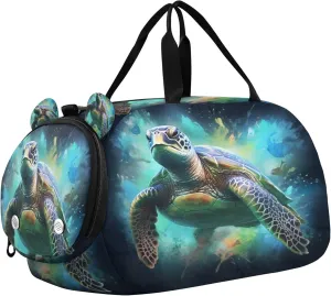 Turtle Youth Sports & Travel Duffle Bag with Shoe Compartment,Waterproof Gym Bag for Girls and Boys (Overnight Essentials Organizer)