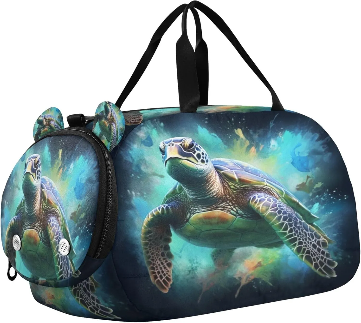 Turtle Youth Sports & Travel Duffle Bag with Shoe Compartment,Waterproof Gym Bag for Girls and Boys (Overnight Essentials Organizer)