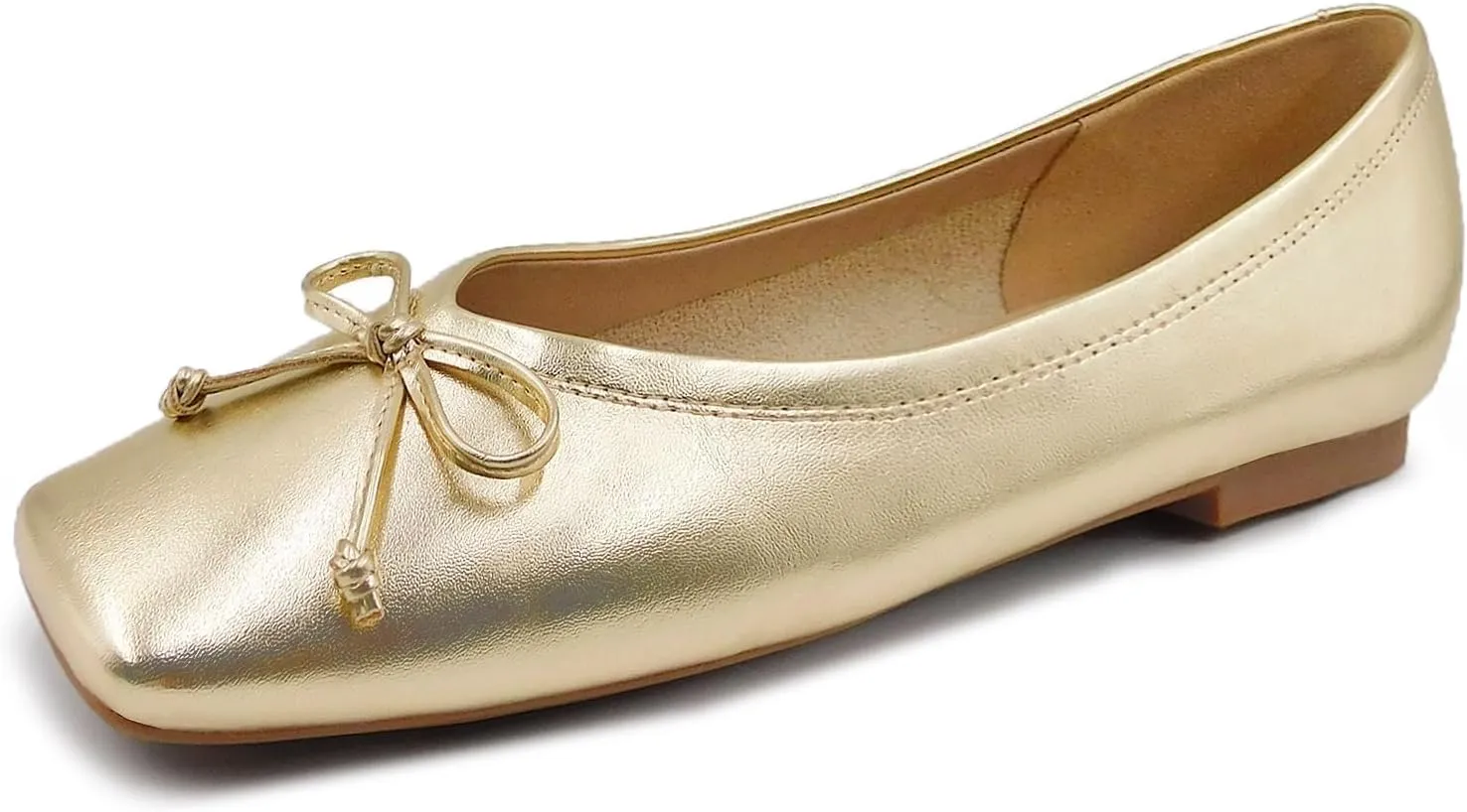 UBWDU Women's Low Heel Flat Shoes Comfortable Square Toe Bowknot Decoration Casual Ballet Shoes