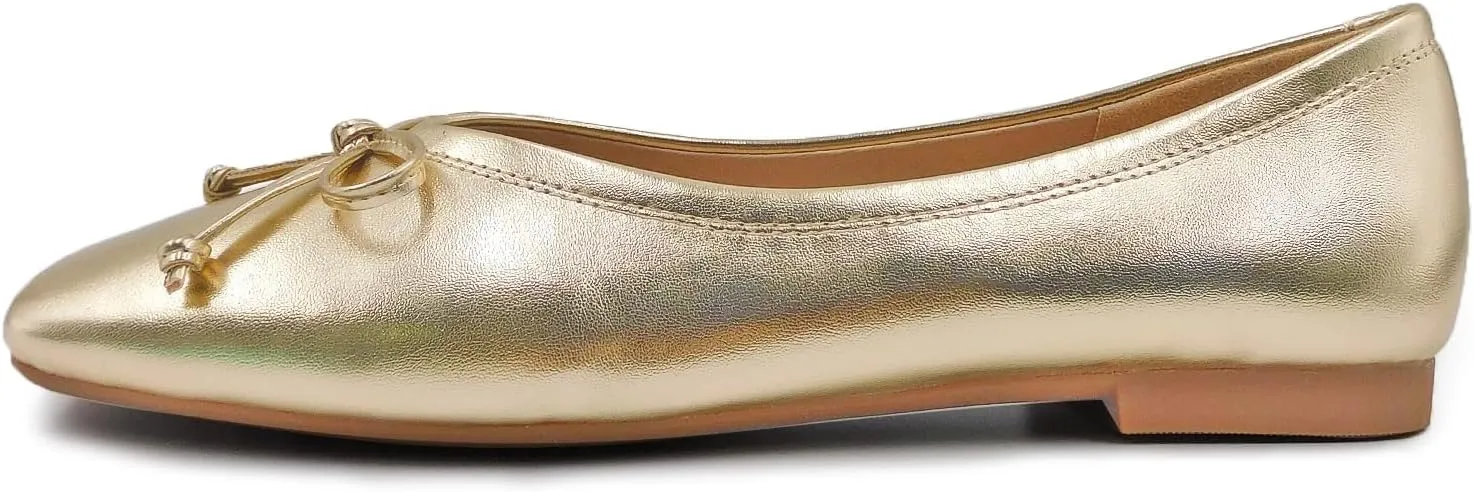 UBWDU Women's Low Heel Flat Shoes Comfortable Square Toe Bowknot Decoration Casual Ballet Shoes