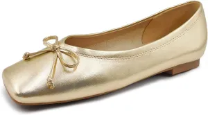 UBWDU Women's Low Heel Flat Shoes Comfortable Square Toe Bowknot Decoration Casual Ballet Shoes