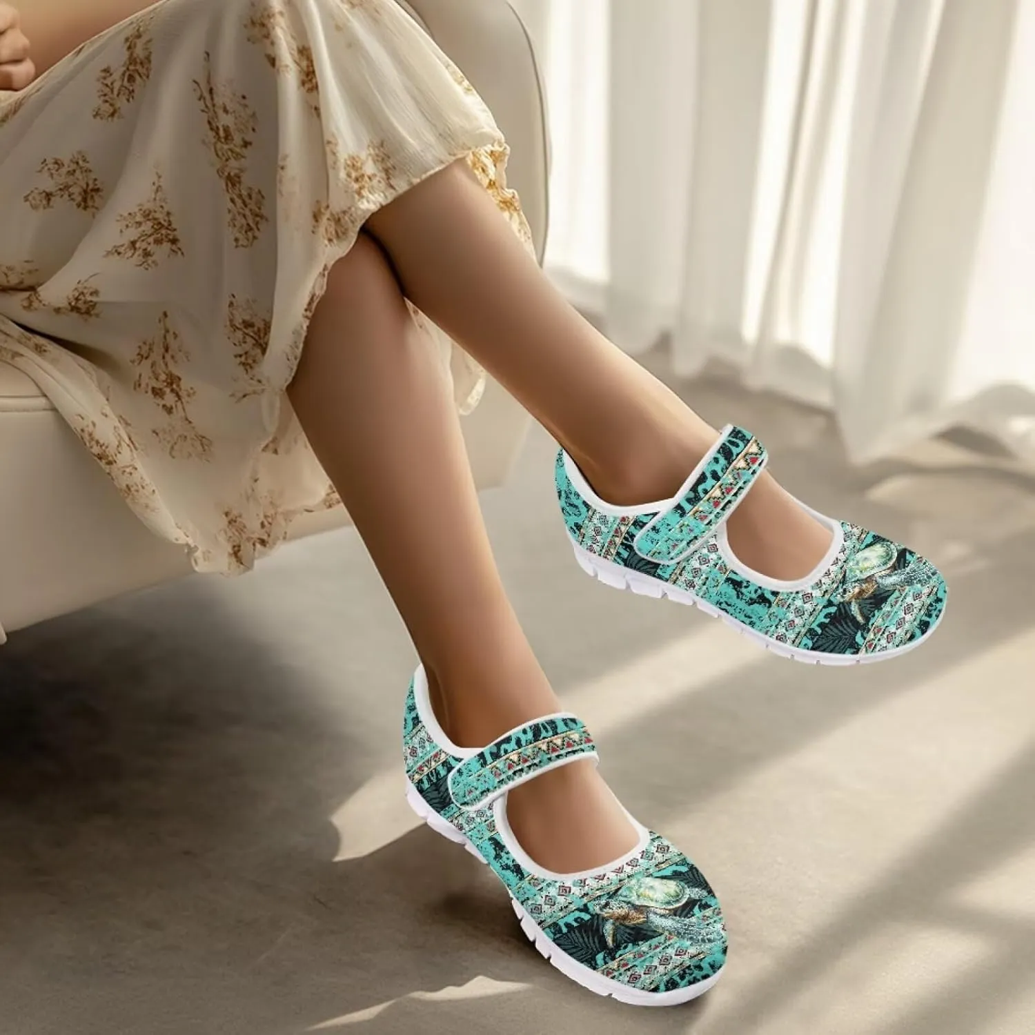 UNICEU Southwestern Style Women's Mary Jane Flat Shoes Party Footwear Mesh Non Slip Breathable Athletic Shoes Casual Dress Shoes Ballet Flats