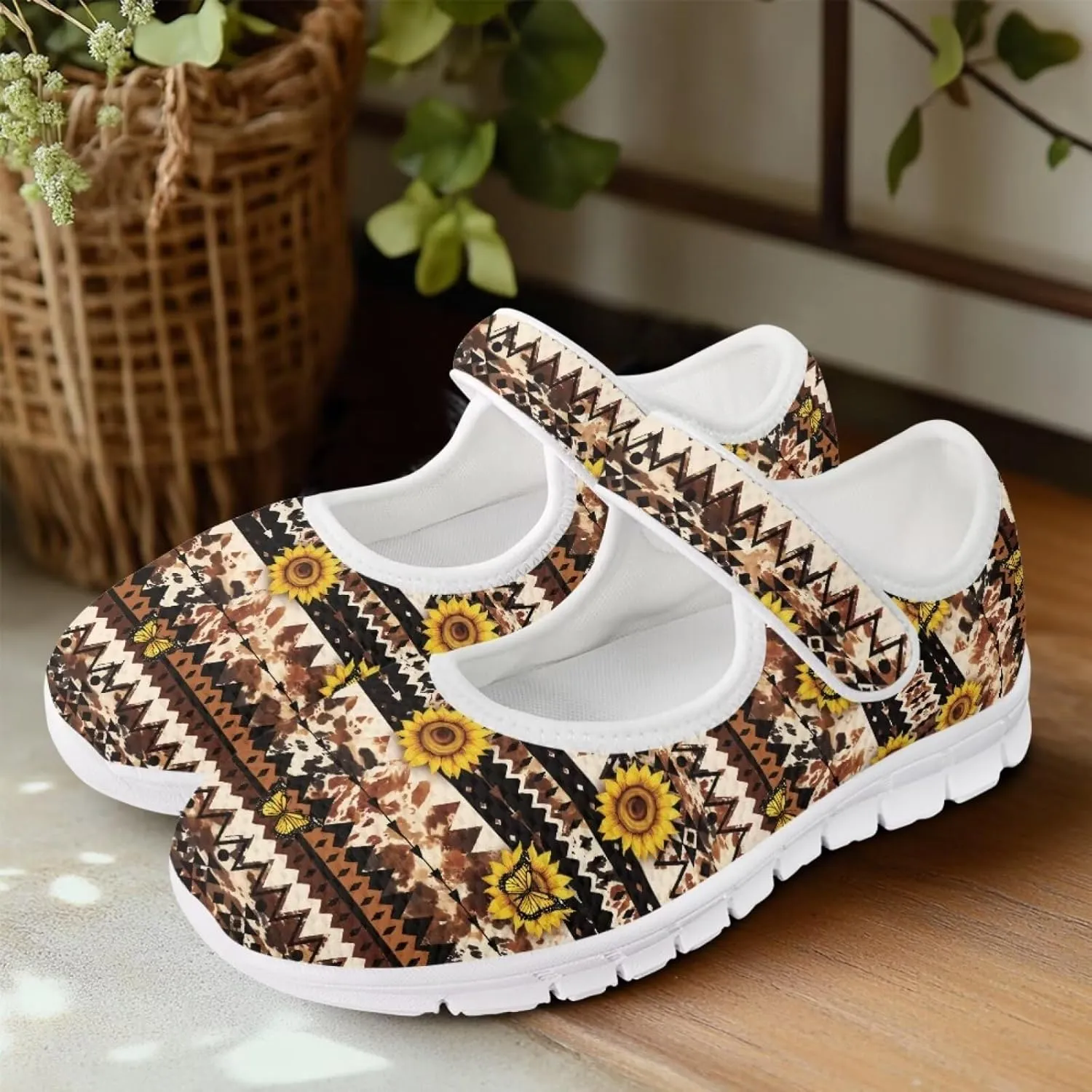 UNICEU Southwestern Style Women's Mary Jane Flat Shoes Party Footwear Mesh Non Slip Breathable Athletic Shoes Casual Dress Shoes Ballet Flats