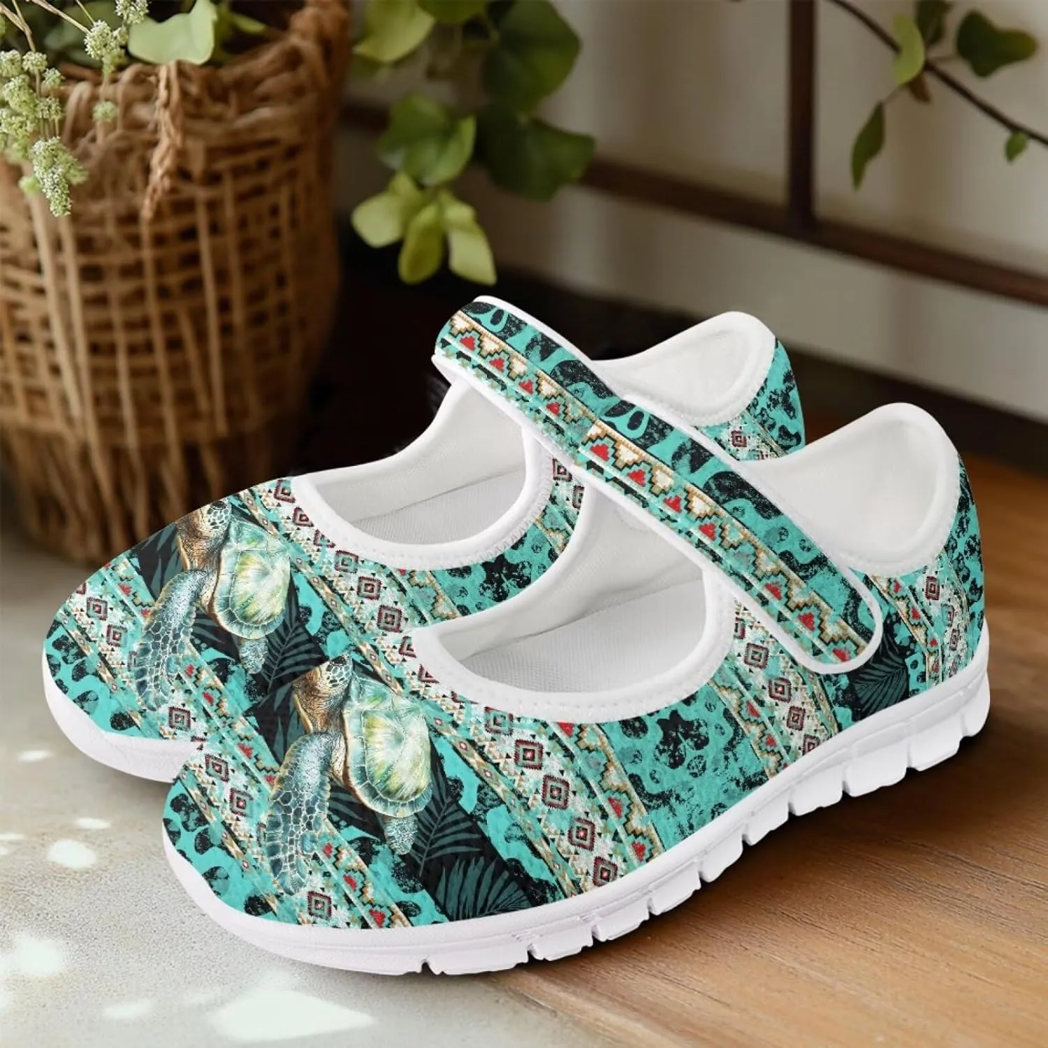 UNICEU Southwestern Style Women's Mary Jane Flat Shoes Party Footwear Mesh Non Slip Breathable Athletic Shoes Casual Dress Shoes Ballet Flats
