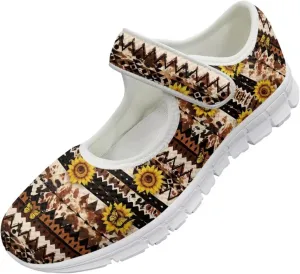 UNICEU Southwestern Style Women's Mary Jane Flat Shoes Party Footwear Mesh Non Slip Breathable Athletic Shoes Casual Dress Shoes Ballet Flats