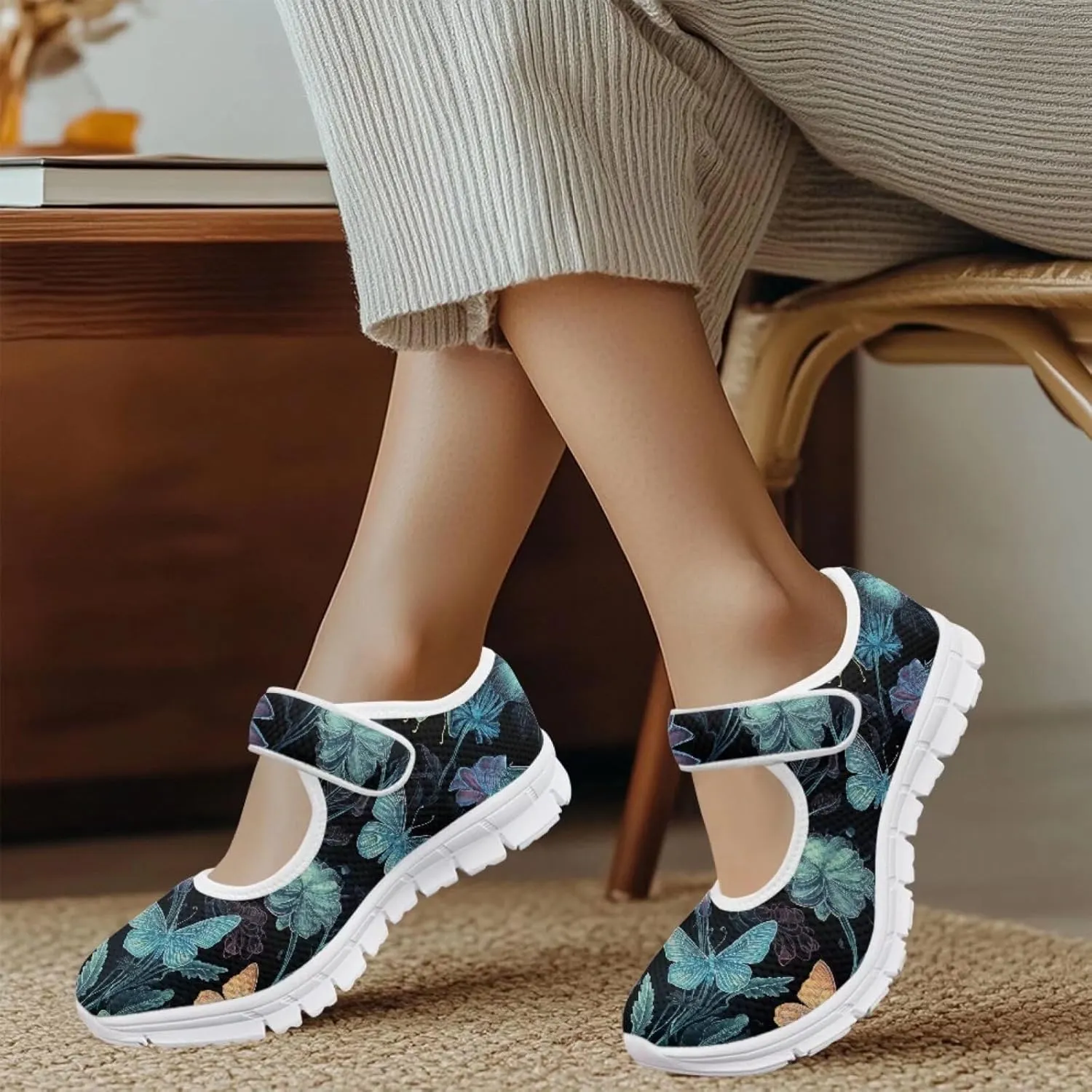 UNICEU Women Mary Jane Shoes Butterfly Shoes Casual Footwear Low Top Flats Shoes Ballet Flat Mesh Athletic Shoes for Ladies