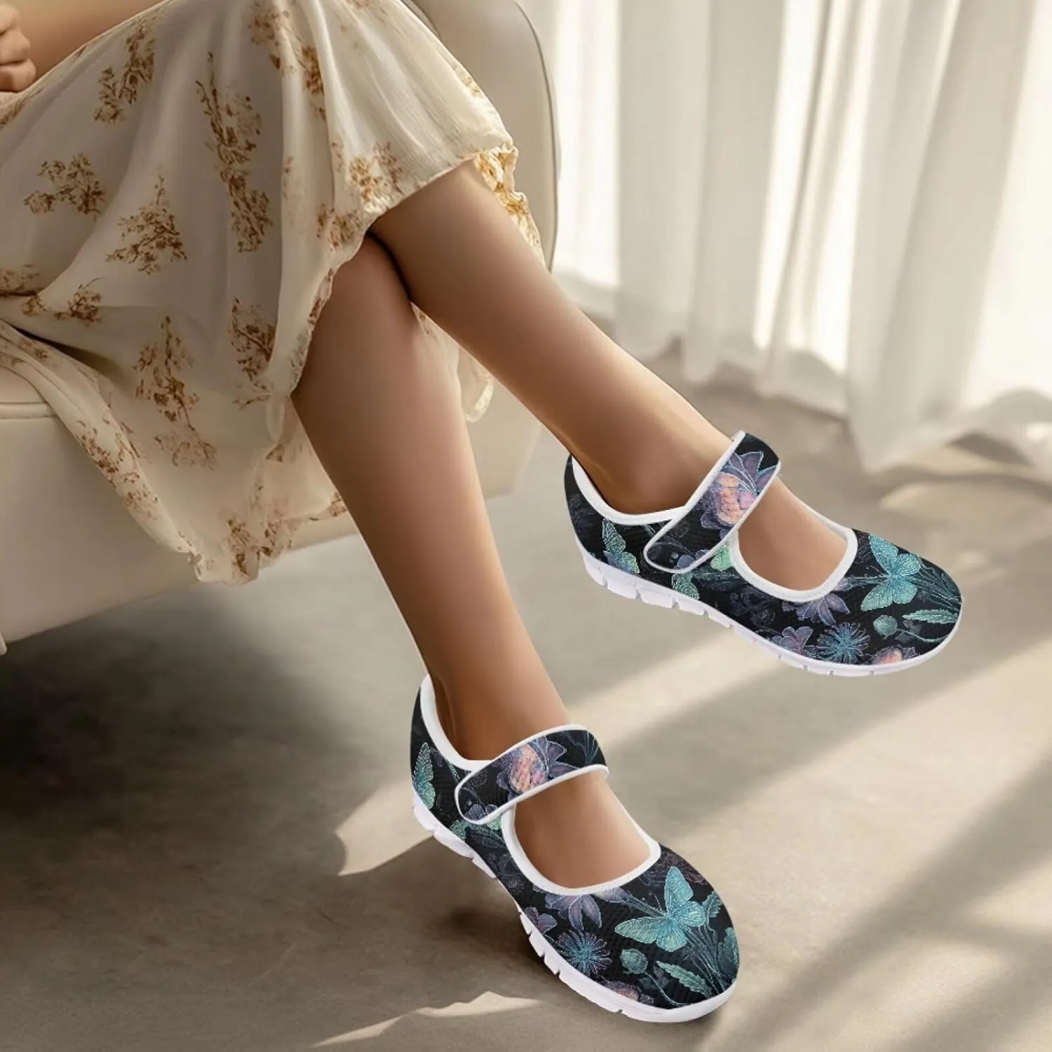 UNICEU Women Mary Jane Shoes Butterfly Shoes Casual Footwear Low Top Flats Shoes Ballet Flat Mesh Athletic Shoes for Ladies