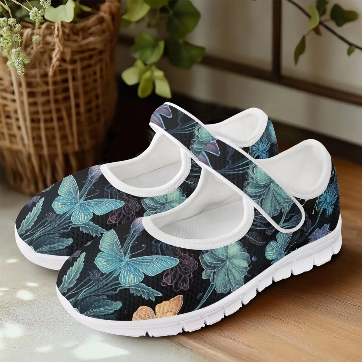 UNICEU Women Mary Jane Shoes Butterfly Shoes Casual Footwear Low Top Flats Shoes Ballet Flat Mesh Athletic Shoes for Ladies