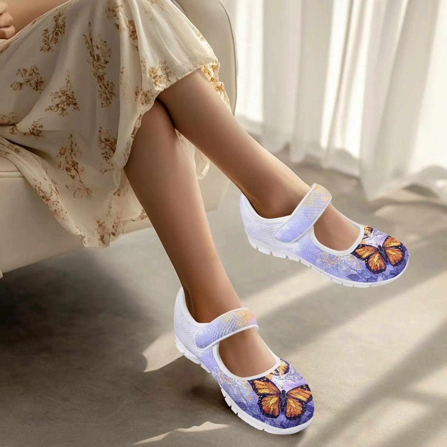 UNICEU Women Mary Jane Shoes Butterfly Shoes Casual Footwear Low Top Flats Shoes Ballet Flat Mesh Athletic Shoes for Ladies