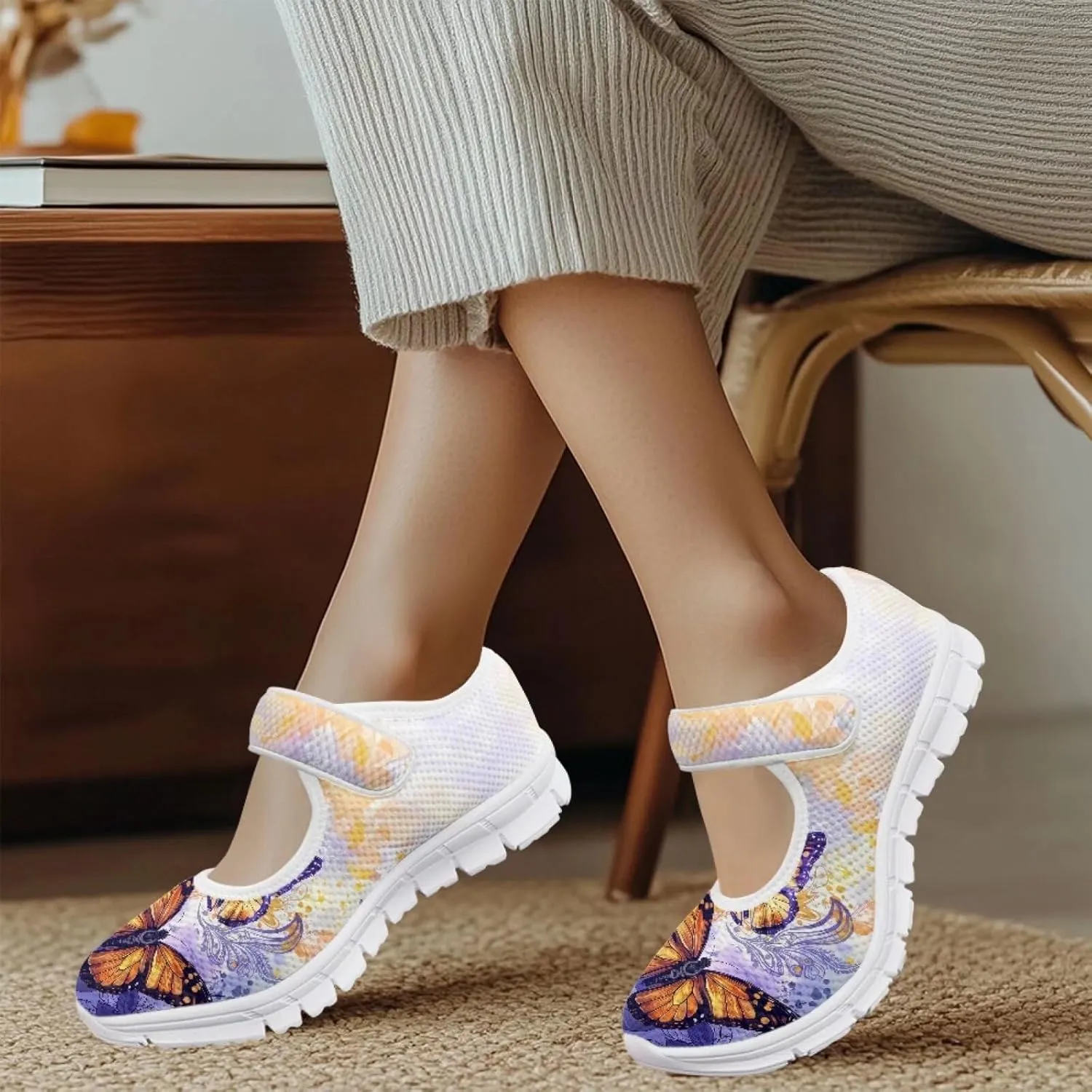 UNICEU Women Mary Jane Shoes Butterfly Shoes Casual Footwear Low Top Flats Shoes Ballet Flat Mesh Athletic Shoes for Ladies
