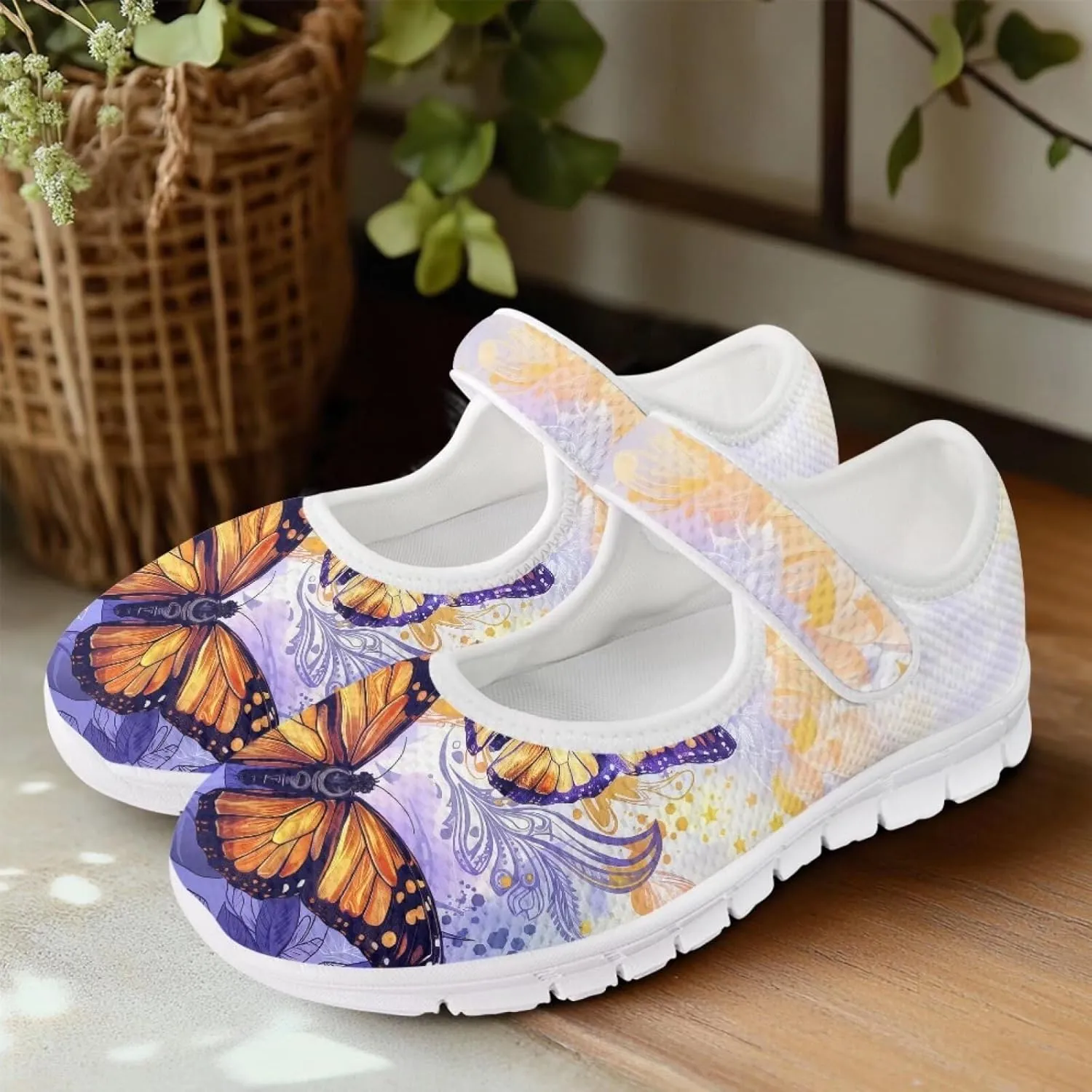 UNICEU Women Mary Jane Shoes Butterfly Shoes Casual Footwear Low Top Flats Shoes Ballet Flat Mesh Athletic Shoes for Ladies