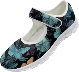 UNICEU Women Mary Jane Shoes Butterfly Shoes Casual Footwear Low Top Flats Shoes Ballet Flat Mesh Athletic Shoes for Ladies