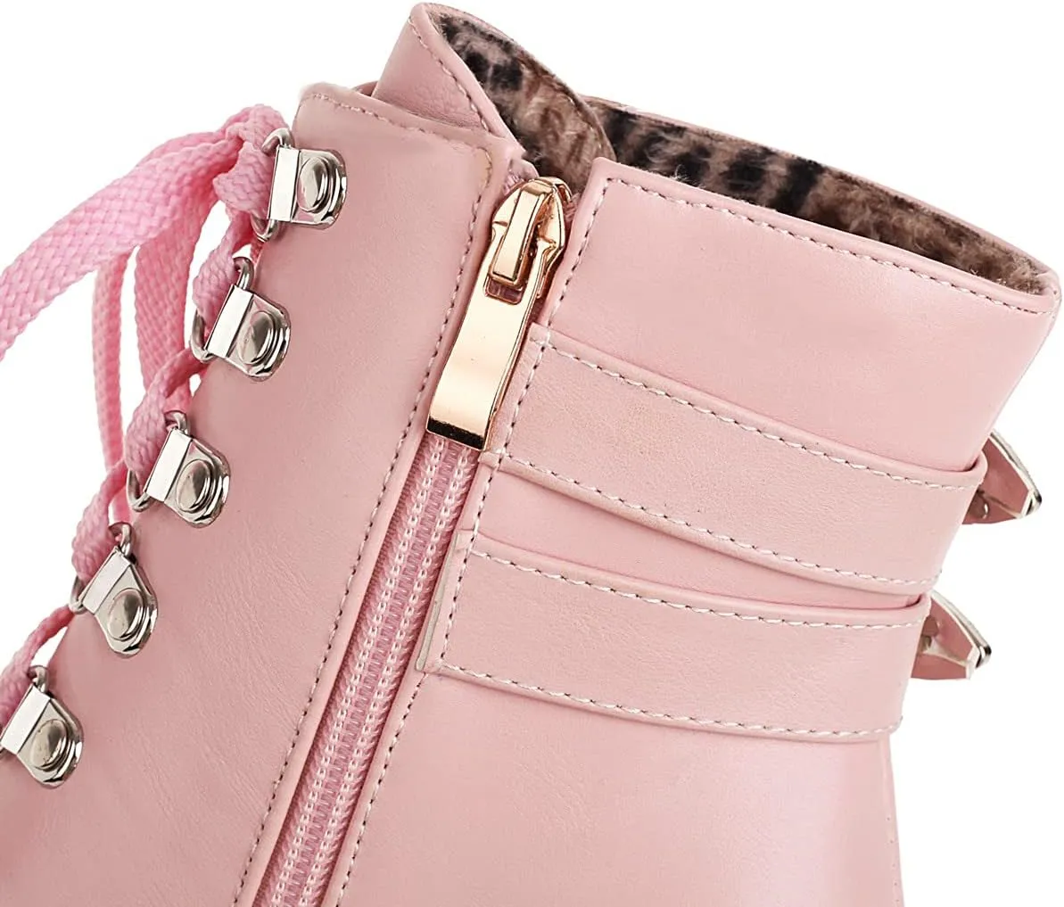 UniqueStride Women's Chunky Heel Ankle Boots Platform High Heel Platform Boots Buckle Lace Up Autumn Winter Booties