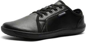 Unisex Leather Fashion Commute Wide Toe Box Barefoot Shoes Comfortable Breathable Non-Slip Lace up Minimalist Zero Drop Casual Sneakers for Walking Outdoor Driving Work