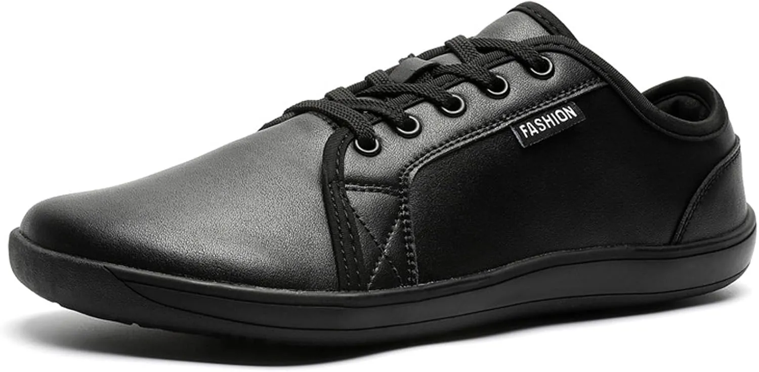 Unisex Leather Fashion Commute Wide Toe Box Barefoot Shoes Comfortable Breathable Non-Slip Lace up Minimalist Zero Drop Casual Sneakers for Walking Outdoor Driving Work