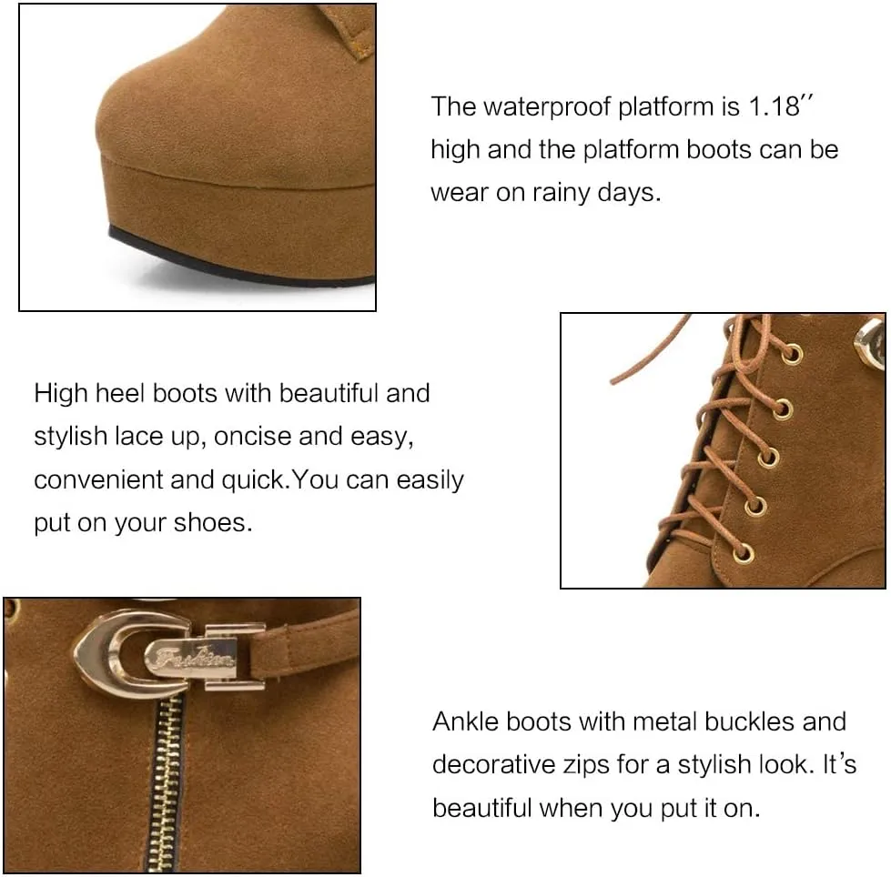 UOQAPRE Womens Ankle High Heel Boots Platform Wedges Chunky High Heels for Women Lace Up Ankle Booties Winter Shoes