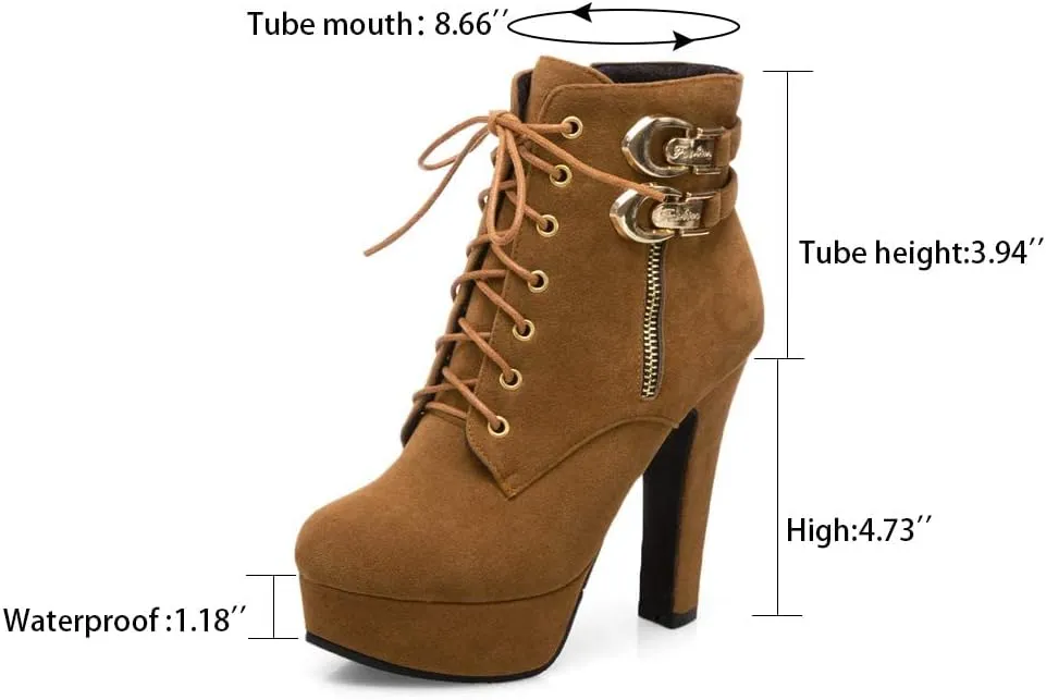 UOQAPRE Womens Ankle High Heel Boots Platform Wedges Chunky High Heels for Women Lace Up Ankle Booties Winter Shoes