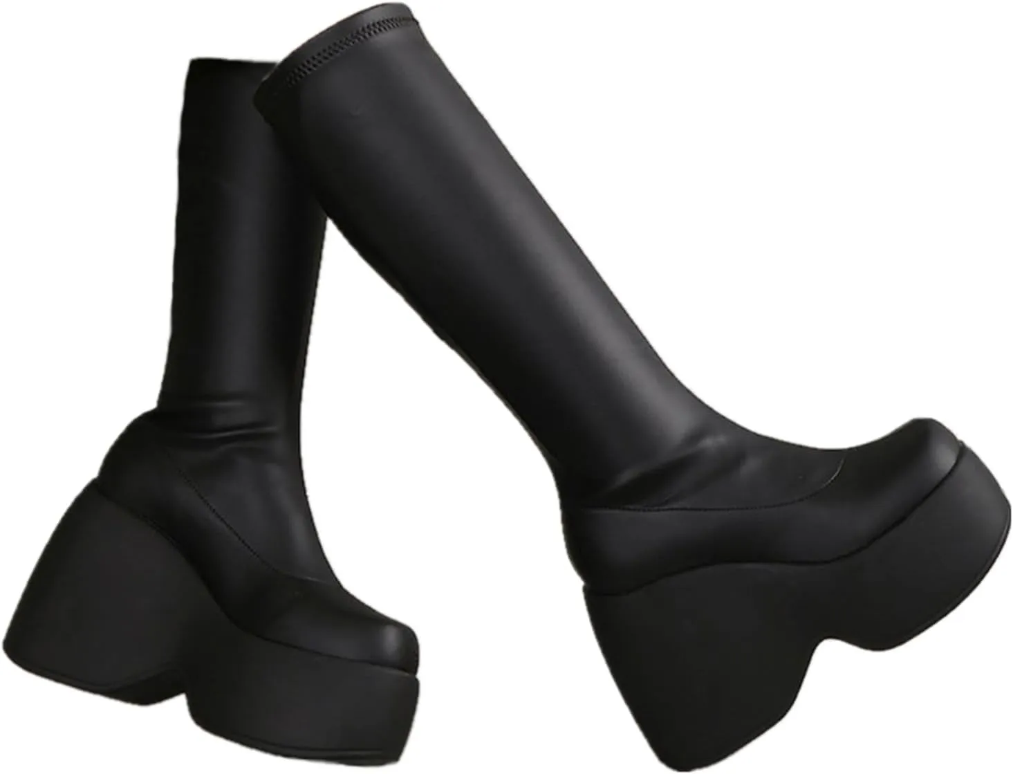UOQAPRE Womens High Platform Mid Calf Wedges Chunky Booties Heel Round-Toe Side Zip Winter Punk Combat Boots For Women