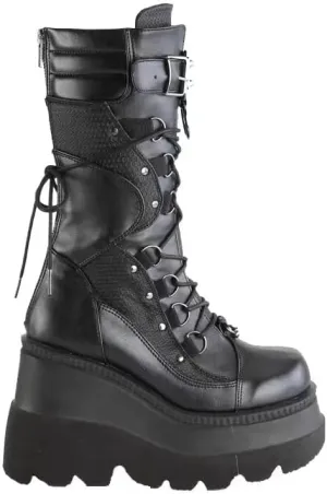 UOQAPRE Womens High Platform Mid Calf Wedges Chunky Booties Heel Round-Toe Side Zip Winter Punk Combat Boots For Women
