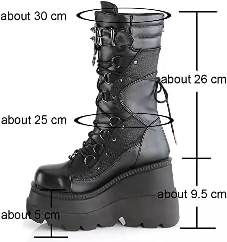 UOQAPRE Womens High Platform Mid Calf Wedges Chunky Booties Heel Round-Toe Side Zip Winter Punk Combat Boots For Women