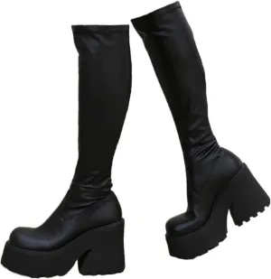 UOQAPRE Womens High Platform Mid Calf Wedges Chunky Booties Heel Round-Toe Side Zip Winter Punk Combat Boots For Women