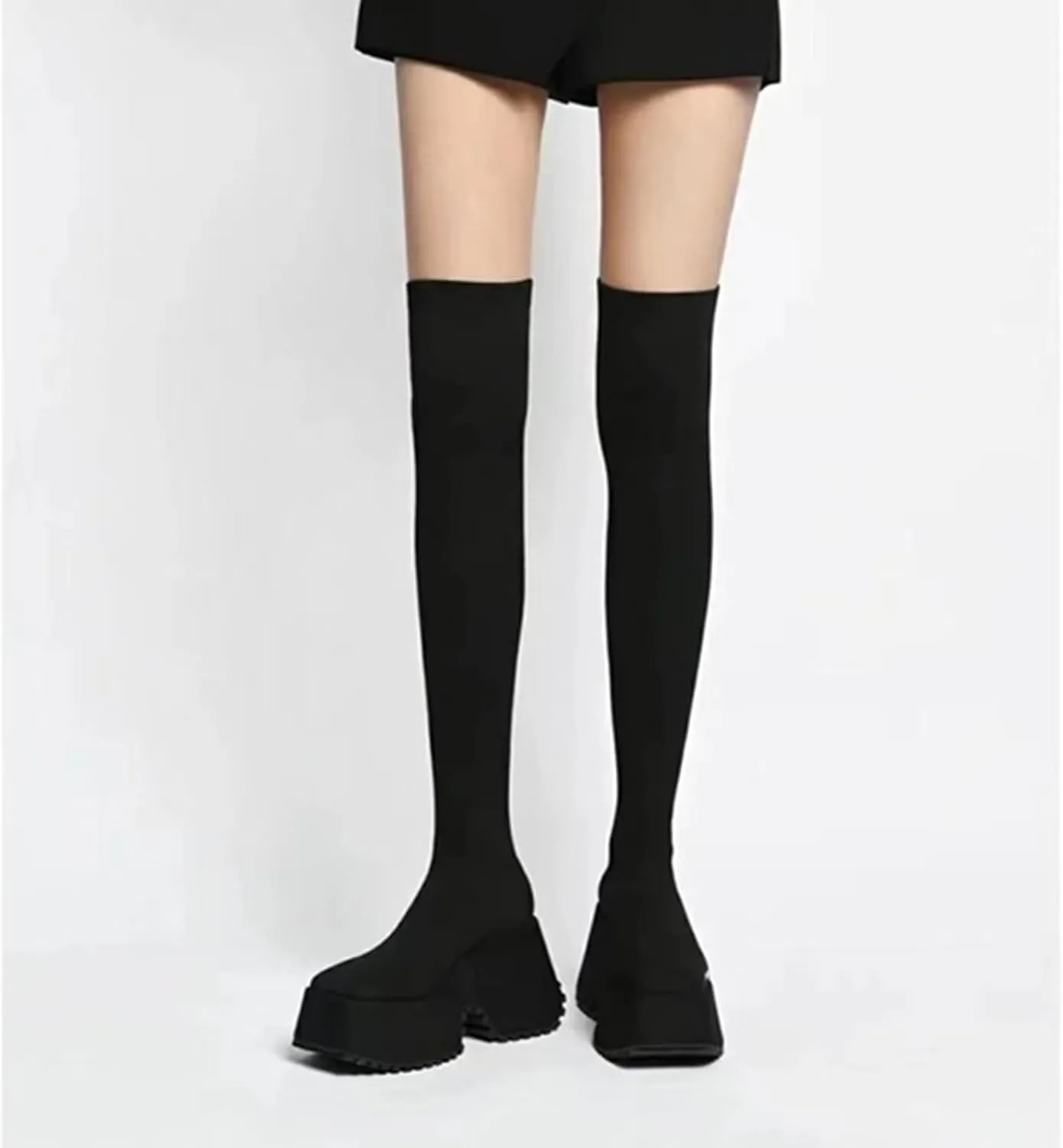 UOQAPRE Women's Over The Knee Thigh Low Chunky Heel Boots,Round-Toe Side Zip Long Boots Platform Chunky Heel Bootie for Women