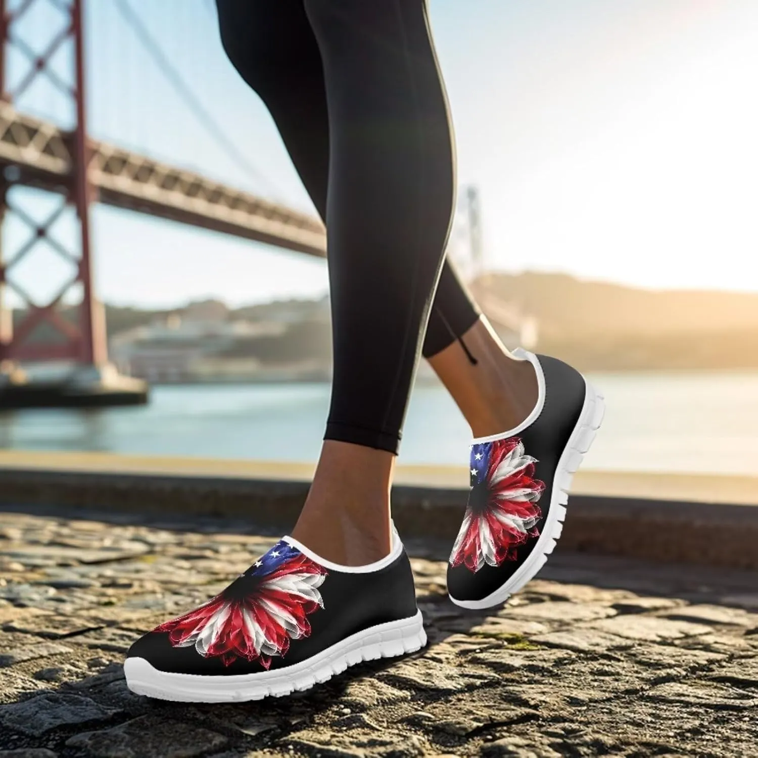 USA Flag Print Men Slip on Walking Shoes Sock Shoe Women Mesh Casual Fashion Tennis Running Sneakers Non Slip Tennis Patriots Sneakers Workout