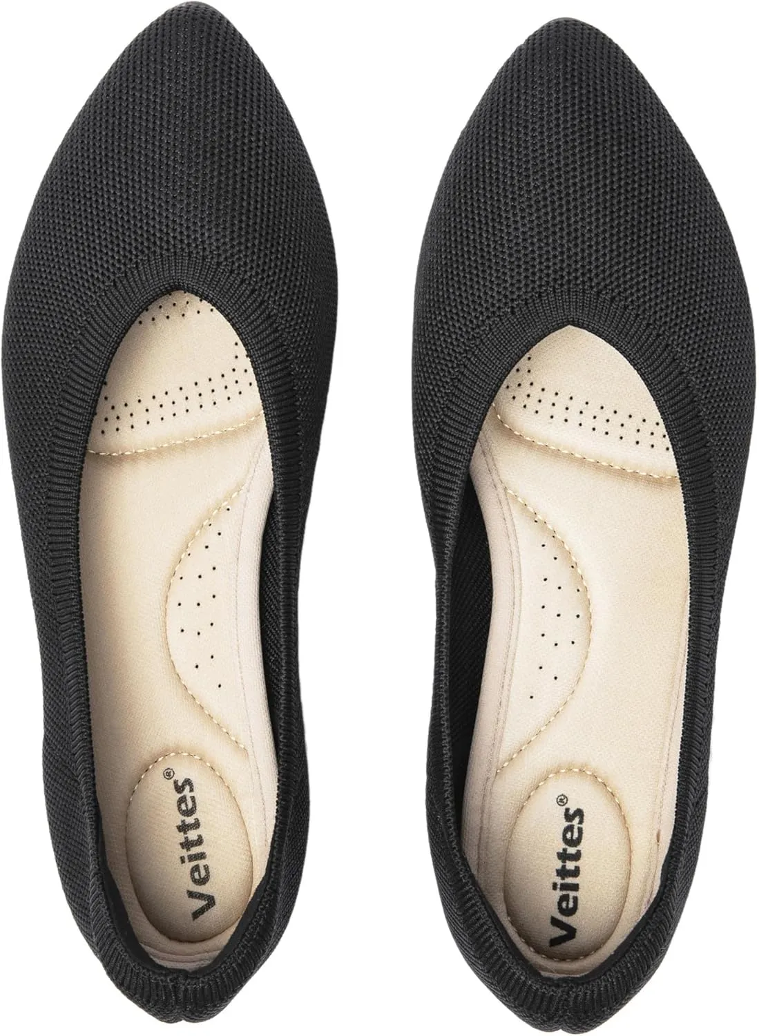 Veittes Women's Wide Width Flats Shoes, Comfortable Breathable Soft Ladies Slip on Knitted Ballet Shoes.